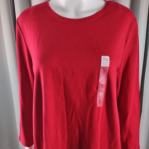 Kim Rogers Perfectly Soft Red Crew Neck 100% Cotton T-Shirt Size XL (NWT) - Picture 2 of 12